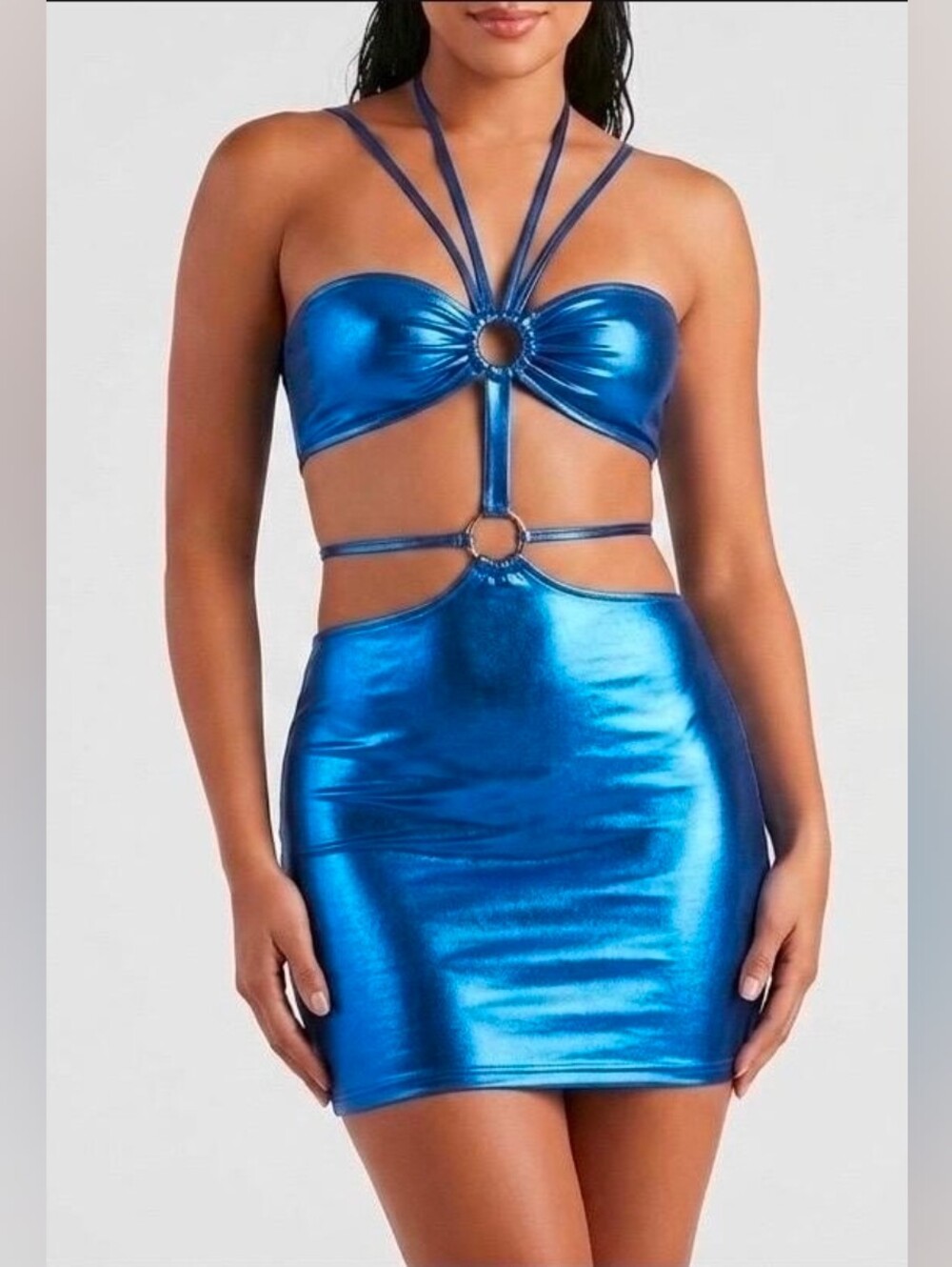 Blue Metallic Cut Out Mini Dress |RaveOutfit for Women |Festival Dress |